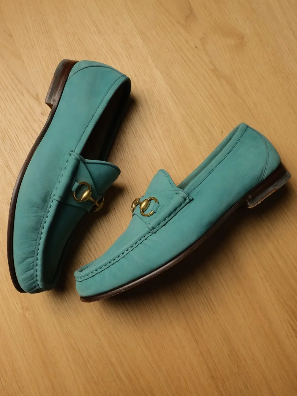 Rare Gucci 1953 Horsebit Loafers Teal Leather Size 8 With Box